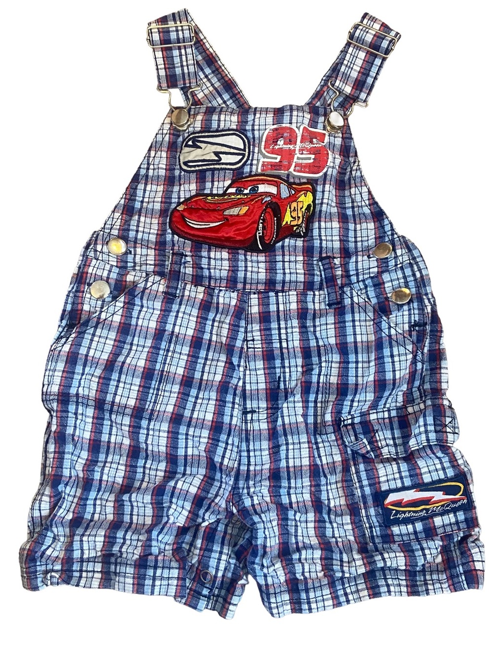 Vintage Rare Cars Lightning McQueen Plaid Short Overalls